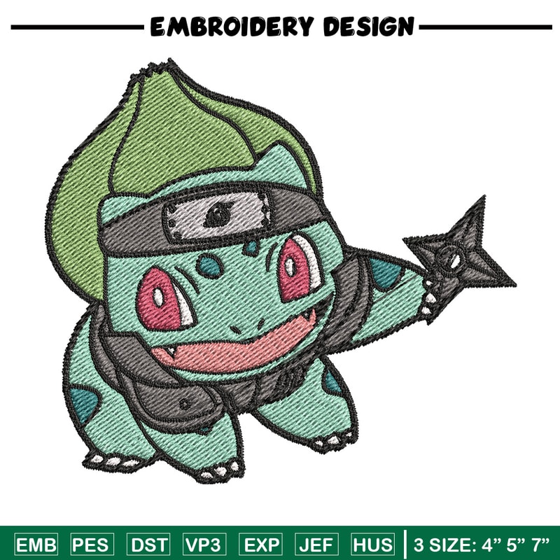 Bulbasaur ninja embroidery design, Pokemon embroidery, Anime design, Embroidery file, Digital download, Embroidery shirt.jpg