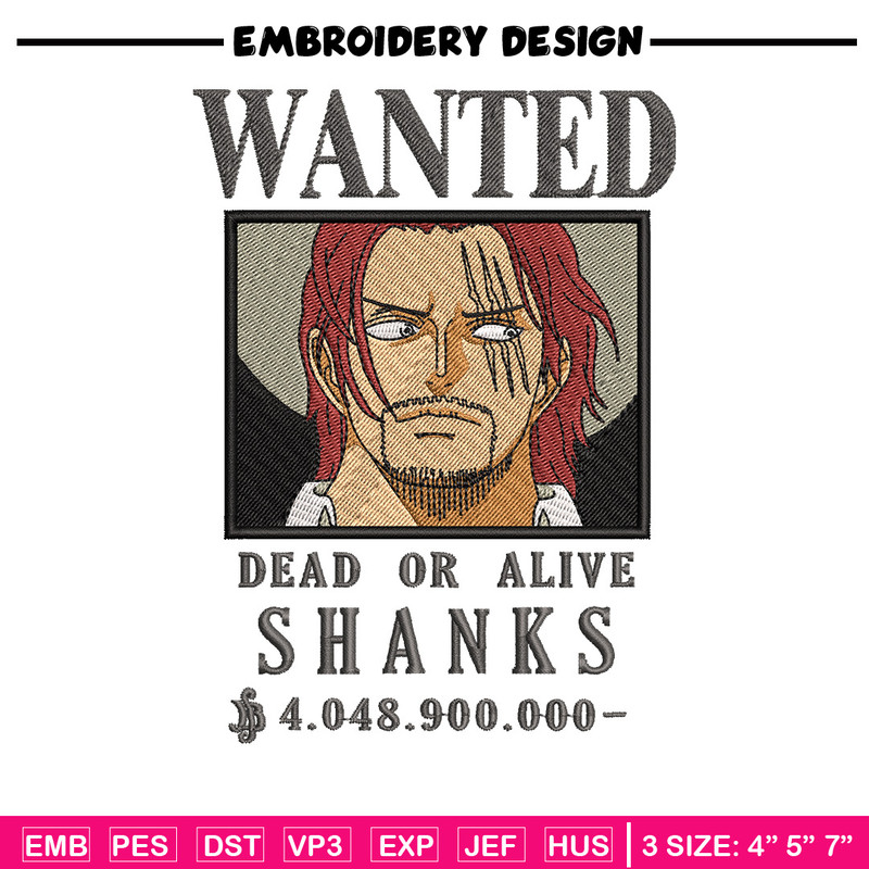 Bounty shanks embroidery design, One piece embroidery, Anime design, Embroidery shirt, Embroidery file,Digital download.zip.jpg