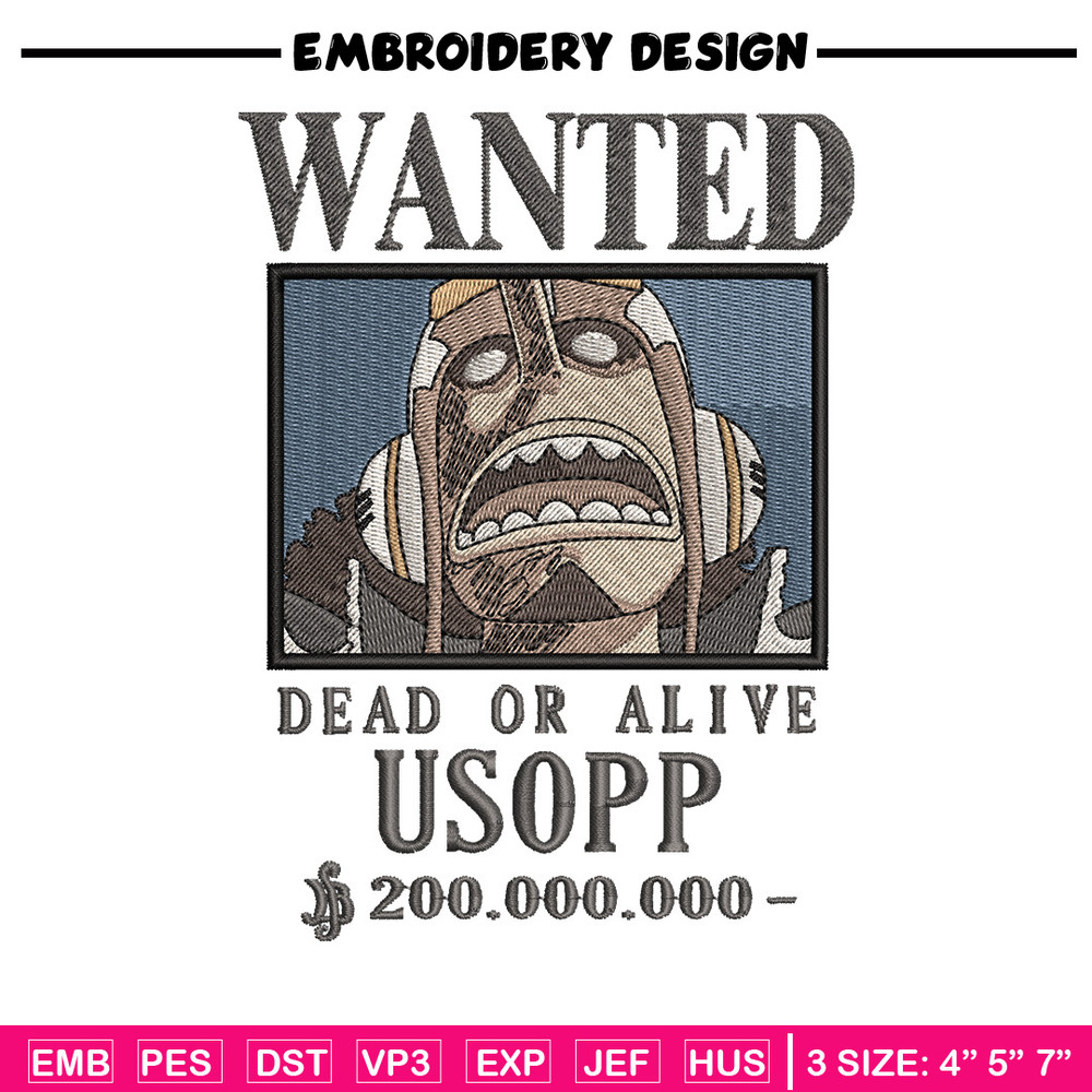 Bounty usopp embroidery design, One piece embroidery, Anime design, Embroidery shirt, Embroidery file,Digital download.zip.jpg
