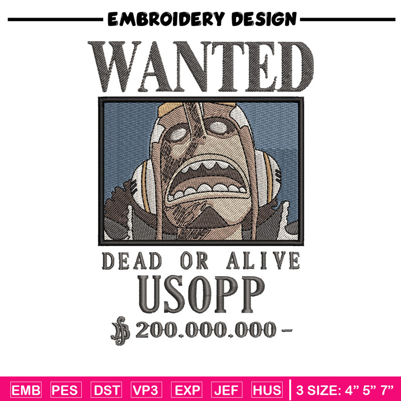 Bounty usopp embroidery design, One piece embroidery, Anime design, Embroidery shirt, Embroidery file,Digital download.zip.jpg