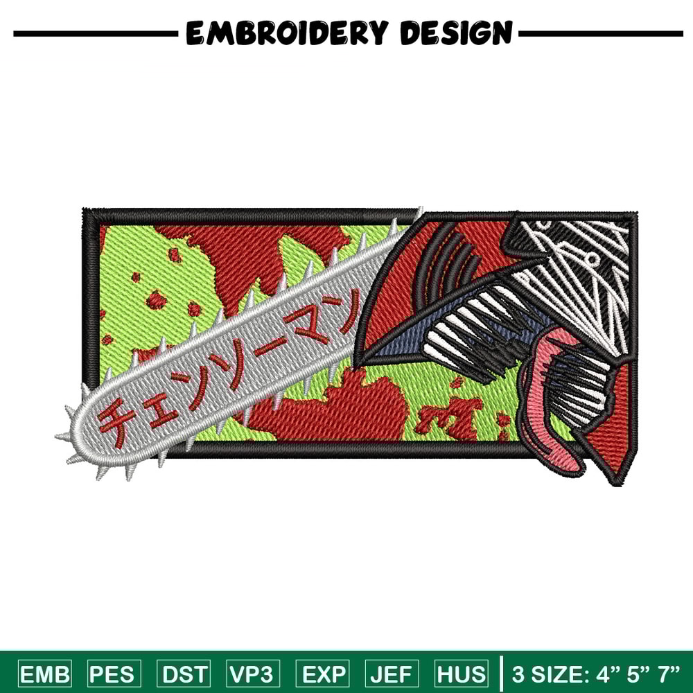 Chainsaw box embroidery design, Chainsaw embroidery, Anime design, Embroidery shirt, Embroidery file, Digital download.jpg
