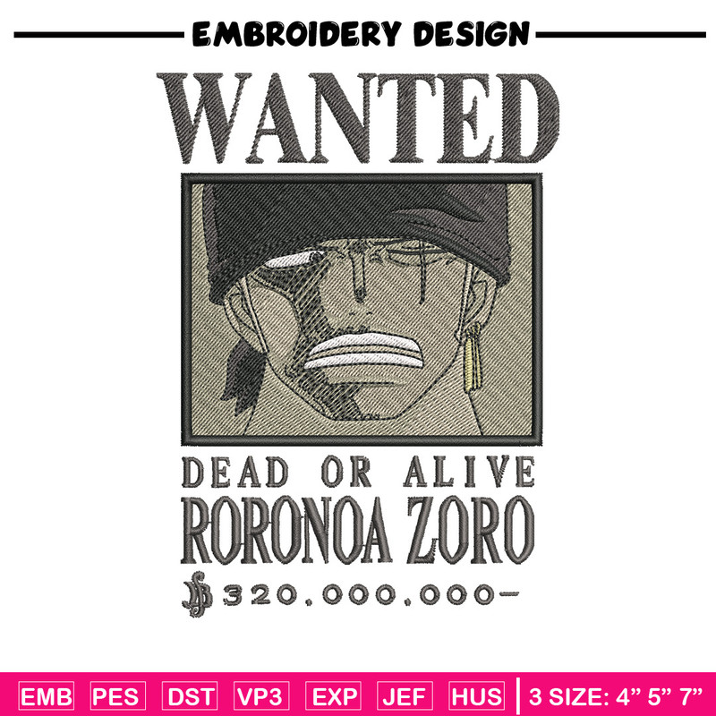 Bounty zoro embroidery design, One piece embroidery, Anime design, Embroidery shirt, Embroidery file,Digital download.zip.jpg