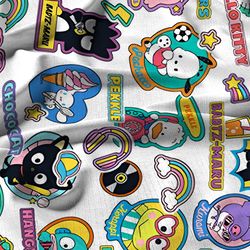 cute cat and friends stickers cotton fabric, cotton fabric, animation fabric, 12 yard, fat quarter, cat fabric, cartoon