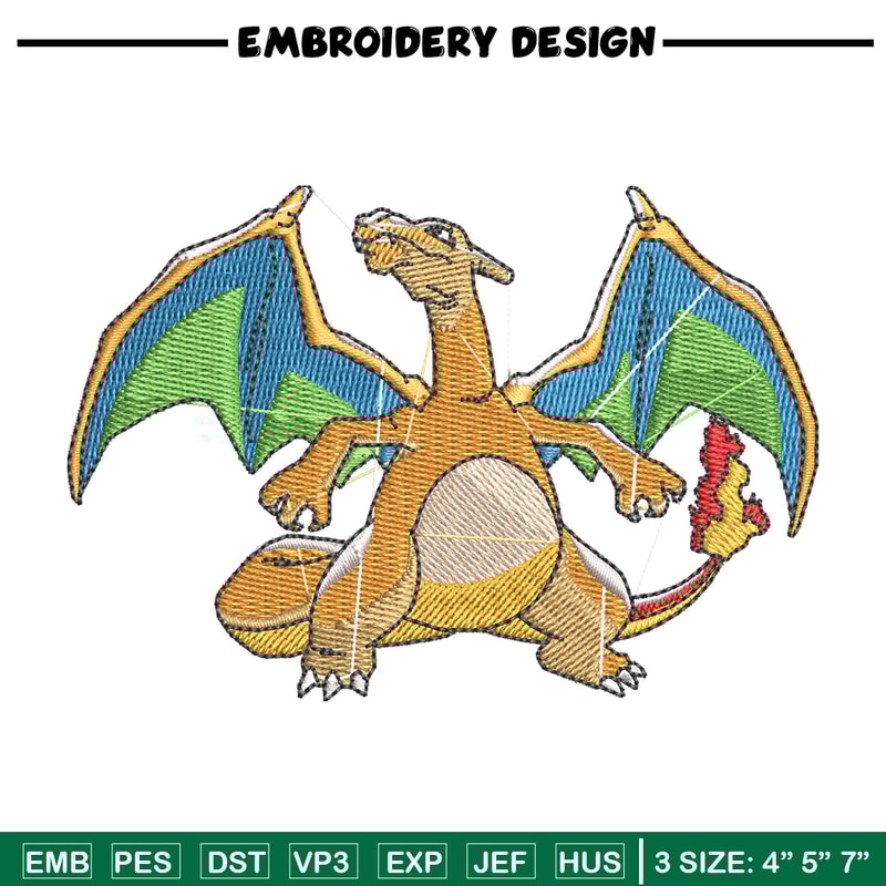 Charizard embroidery design, Pokemon embroidery, Anime design, Embroidery shirt, Embroidery file, Digital download.jpg