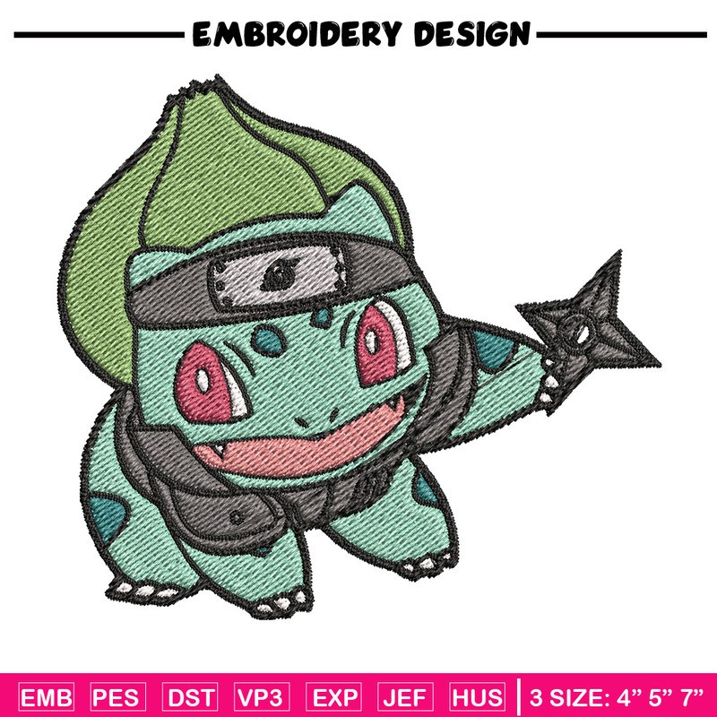 Bulbasaur ninja embroidery design, Pokemon embroidery, Anime design, Embroidery file, Digital download, Embroidery shirt.jpg