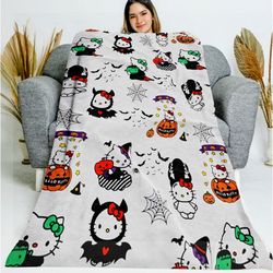 ghost cat halloween blanket, cute kitty blanket, cute cat halloween blanket, kitty halloween pumpkin blanket, halloween