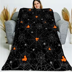 halloween mickey ears blanket, mickey head and spiderweb blanket, halloween disney blanket, halloween blanket, halloween