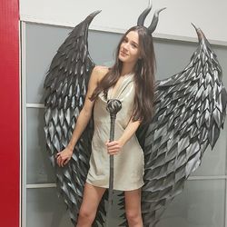 maleficent wings with horns and staff, black angel wings, maleficent costume, cosplay wings, queen of darkness outfit