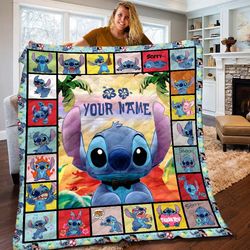 personalized disney stitch quilt fleece blanket, disney lilo and stitch blanket, disney stitch christmas gifts, stitch c