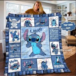 personalized disney stitch quilt fleece blanket, disney lilo and stitch sherpa blanket, disney stitch birthday gifts, st