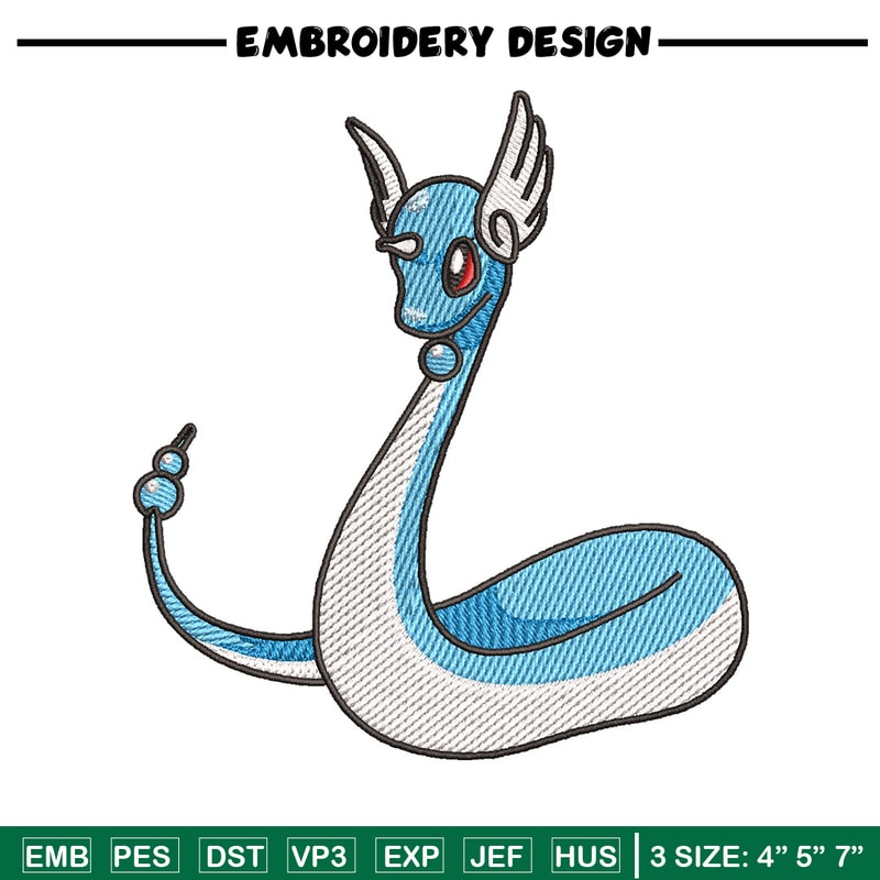 Dragonair embroidery design, Pokemon embroidery, Anime design, Embroidery shirt, Embroidery file, Digital download.jpg