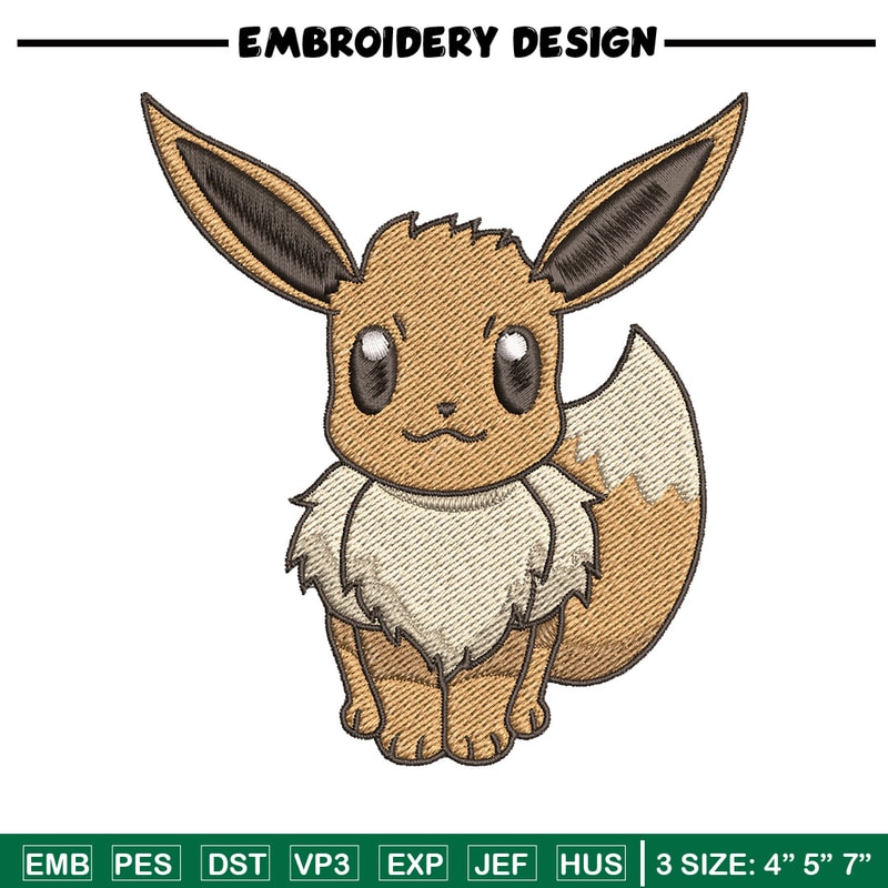 Eevee embroidery design, Pokemon embroidery, Anime design, Embroidery file, Digital download, Embroidery shirt.jpg