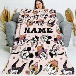 personalized mickey blanket, disney blanket, name blanket, mickey and friends fleece blanket, mickey lovers gift, birthd
