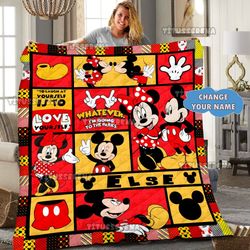 personalized mickey minnie quilt blanket, mickey mouse fleece blanket, mickey mouse birthday gifts, christmas mickey, mi