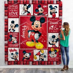 personalized mickey mouse quilt blanket, mickey mouse fleece blanket, mickey mouse birthday gifts, christmas gift for ki