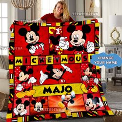 personalized mickey mouse quilt blanket, mickey mouse fleece blanket, mickey mouse birthday gifts, christmas gift for ki