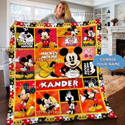 personalized mickey mouse quilt blanket, mickey mouse fleece blanket, mickey mouse birthday gifts, christmas gift for ki