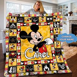 personalized mickey mouse quilt blanket, mickey mouse fleece blanket, mickey mouse birthday gifts, christmas gift for ki