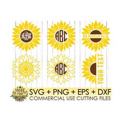 6 sunflower bundle svg,flower svg, sunflower monogram svg,half sunflower svg,sunflower svg files,sunflower svg cut file,