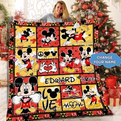 personalized mickey mouse quilt blanket, mickey mouse fleece blanket, mickey mouse birthday gifts, christmas gift for ki