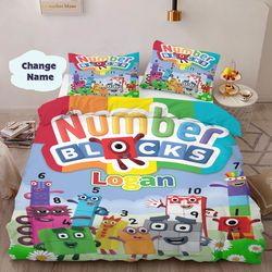 personalized numberblocks duvet cover and pillowcase, numberblocks bedding set, numberblocks quilt blanket, kids bedding