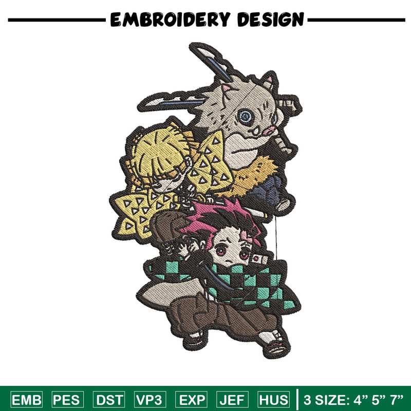 Friends chibi embroidery design, Tanjiro embroidery, Anime design, Embroidery shirt, Embroidery file, Digital download.jpg