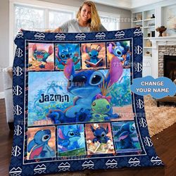 personalized stitch and lilo blanket, cute stitch blanket, stitch quilt, stitch christmas gift blanket, personalized kid