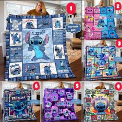 personalized stitch and lilo blanket, cute stitch blanket, stitch quilt, stitch christmas gift blanket, personalized kid