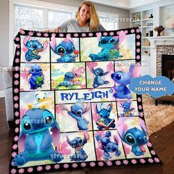 personalized stitch quilt fleece blanket  lilo and stitch fleece blanket  stitch birthday party  disney stitch christmas