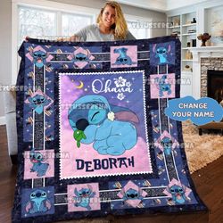 personalized stitch quilt fleece blanket  lilo and stitch fleece blanket  stitch birthday party  disney stitch christmas