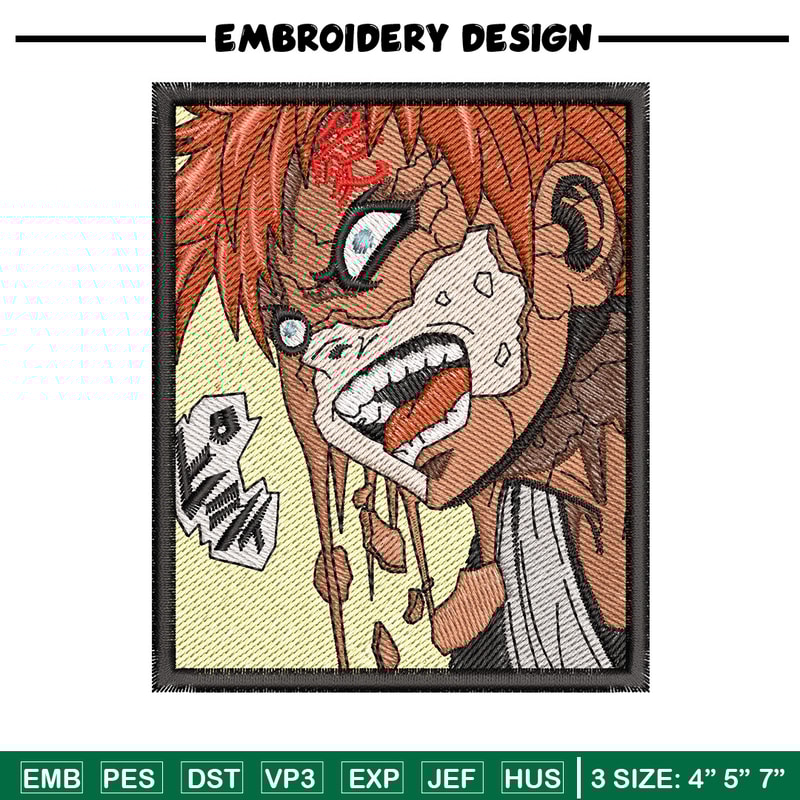 Gaara rectangle embroidery design, Naruto embroidery, Anime design, Embroidery shirt, Embroidery file, Digital download.jpg