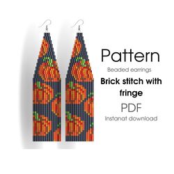 Halloween pumpkin earrings pattern - Brick stitch - seed bead pattern - bead weaving - instant download