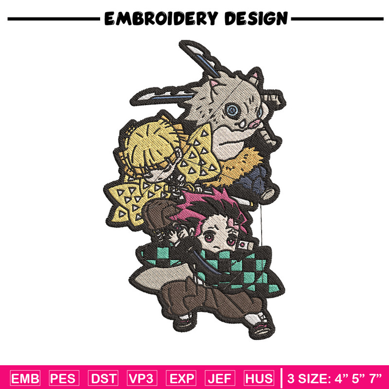 Friends chibi embroidery design, Tanjiro embroidery, Anime design, Embroidery shirt, Embroidery file, Digital download.jpg