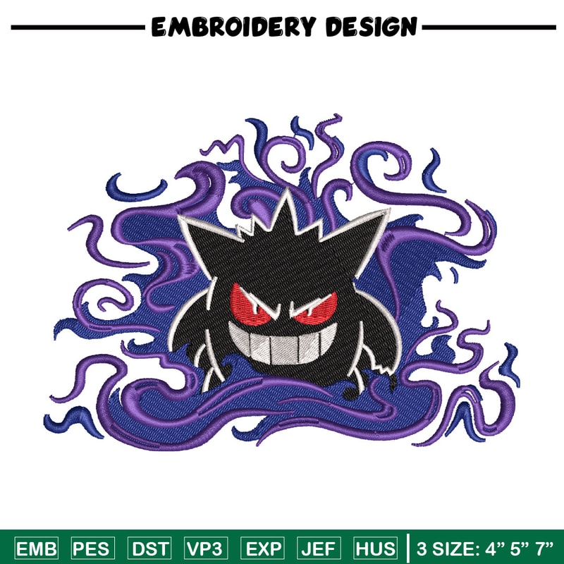 Gengar embroidery design, Pokemon embroidery, Embroidery shirt, Embroidery file, Anime design, Digital download.jpg