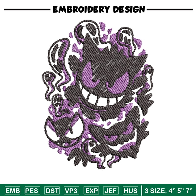 Gengar evolution embroidery design, Pokemon embroidery, Anime design, Embroidery shirt, Embroidery file,Digital download.jpg