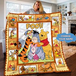 personalized winnie the pooh blanket, pooh bear blanket, winnie the pooh and friends blanket, tigger piglet eeyore blank