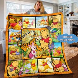 personalized winnie the pooh blanket, pooh bear blanket, winnie the pooh and friends blanket, tigger piglet eeyore blank