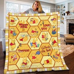 personalized winnie the pooh blanket, pooh quilt blanket, we never old for pooh,, tigger piglet eeyore blanket, cartoon
