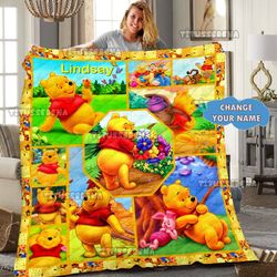 personalized winnie the pooh quilt blanket, pooh bear blanket, winnie the pooh and friends blanket, tigger piglet eeyore