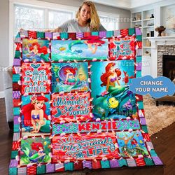 the little mermaid blanket, ariel birthday fleece blanket, disney christmas party gift, gift for kid, christmas gift for