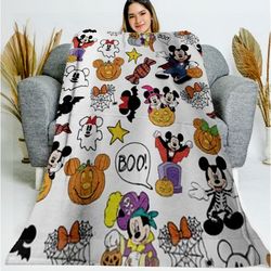 white disney boo mickey blanket, mickey ghost, mickey halloween fleece blanket, mickey lovers gift, birthday kids gift,