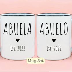 abuela and abuelo est year 1 coffee mug set, new baby reveal idea, grandparent mug set, new grandparent gift, spanish gr
