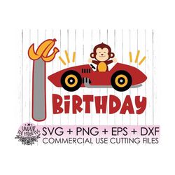 boys car birthday shirt, monkey car birthday svg, 1st birthday svg, first birthday svg, happy birthday shirt