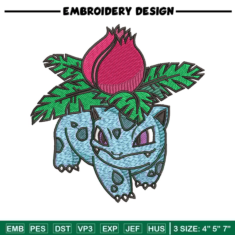 Ivysaur embroidery design, Pokemon embroidery, Anime design, Embroidery shirt, Embroidery file, Digital download.jpg