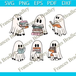 halloween ghosts reading books svg graphic design file