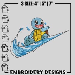 swoosh x squirtle embroidery design, pokemon embroidery, logo design, anime design, anime shirt, digital download