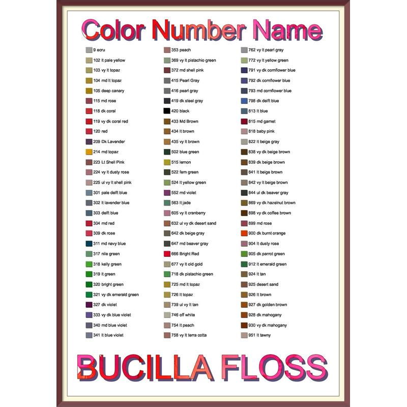 Bucilla Thread List by Color, Number, Name - Cross Stitch Chart - Bucilla Thread Charts - Inventory - Organizing - A4 & Letter - PDF (2).jpg