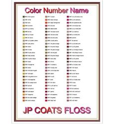 JP Coats Thread List by Color, Number, Name - Cross Stitch Chart - JP Coats Thread Charts - Inventory - Organizing - A4