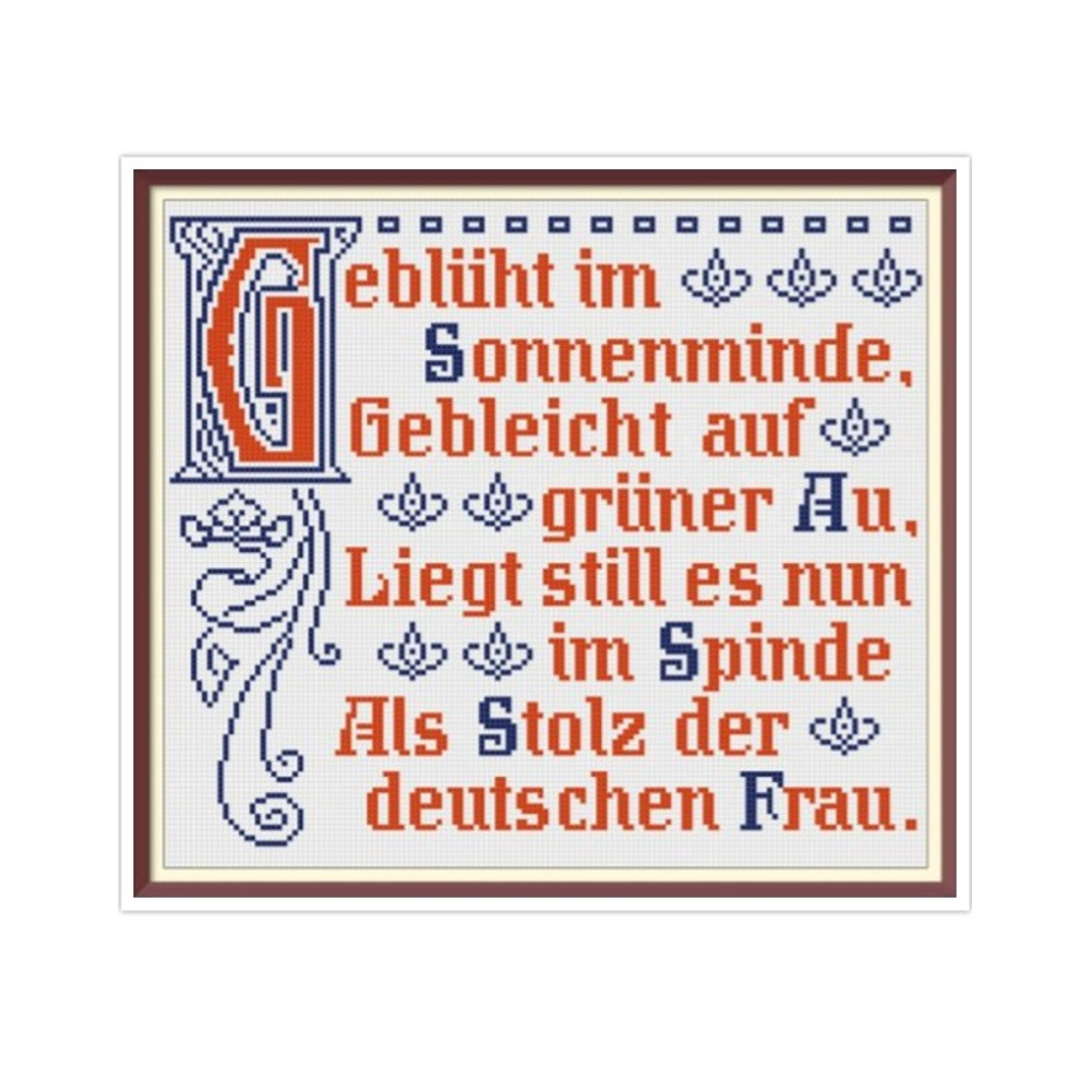 Slogan. Cross Stitch Pattern. Traditional German Maxims. Vintage Sampler PDF Counted. German Household Items. Reproduction of 19th century.jpg