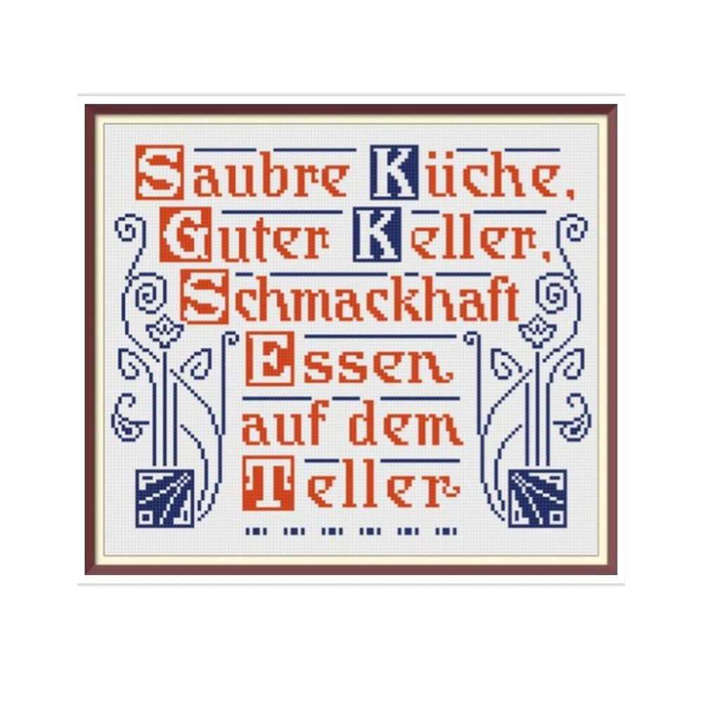 Slogan. Cross Stitch Pattern. Traditional German Maxims. Vintage Sampler PDF Counted. German Household Items. Reproduction of 19th century.jpg